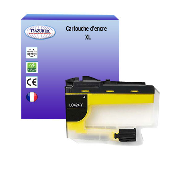 T3AZUR- Cartouche compatible avec Brother LC424 pour Brother DCP-J1200  DCP-J1200DW  DCP-J1200W  DCP-J1200WE Jaune