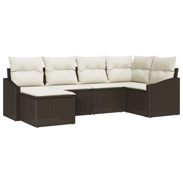 vidaXL Ensemble de salle à manger de jardin 6 pièces avec coussins en poly rattan marron