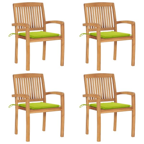 vidaXL Chaises de jardin empilables avec coussins lot de 4 Teck solide