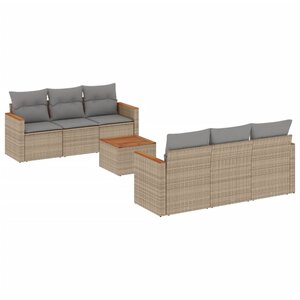vidaXL Salon de jardin avec coussins 7Pièces mélange beige résine tressée