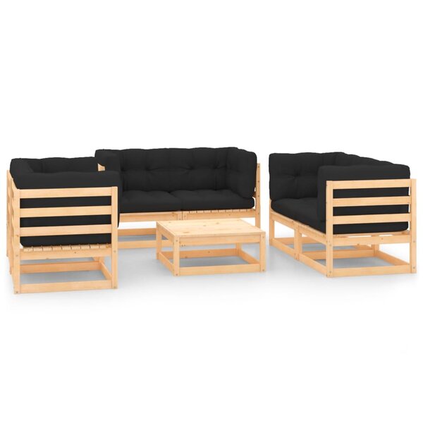 vidaXL Salon de jardin 7 Pièces avec coussins Bois de pin massif
