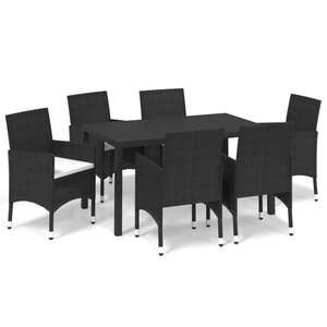 vidaXL Ensemble à manger de jardin coussins 7Pièces Résine tressée Noir