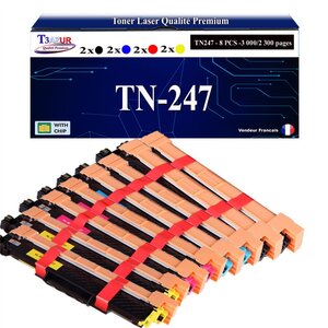 T3AZUR - 8 Toners compatibles avec TN247 pour Brother DCP-L3510CDW DCP-L3550CDW Noire - 3 000 pages - T3AZUR