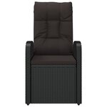 vidaXL Chaise inclinable de jardin 2pc et coussins Résine tressée Noir