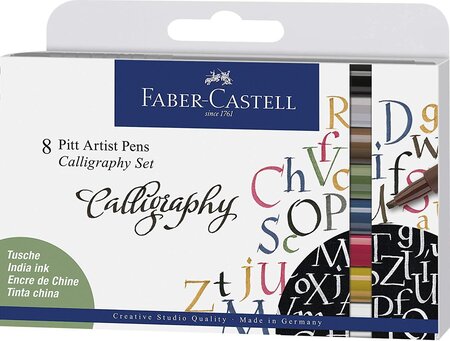 Set de 8 Feutres Pitt Artist Pen calligraphie India Ink FABER-CASTELL