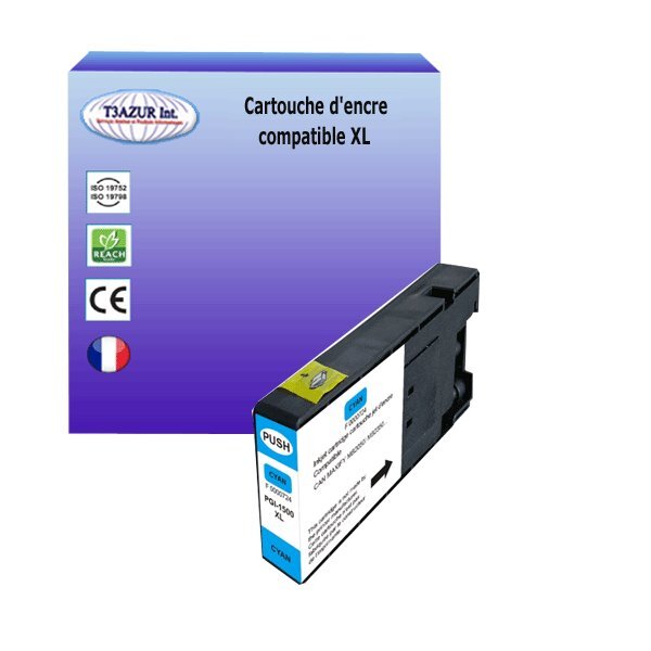 Cartouche compatible avec Canon Maxify MB2050, MB2150, MB2155, MB2350, MB2750, MB2755  remplace Canon PGI-1500 XL Cyan - T3AZUR