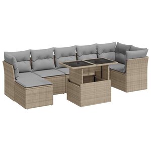 vidaXL Salon de jardin avec coussins 8 Pièces beige résine tressée