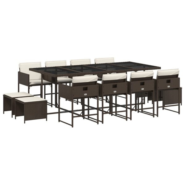 vidaXL Ensemble à manger de jardin avec coussins 13 Pièces marron rotin