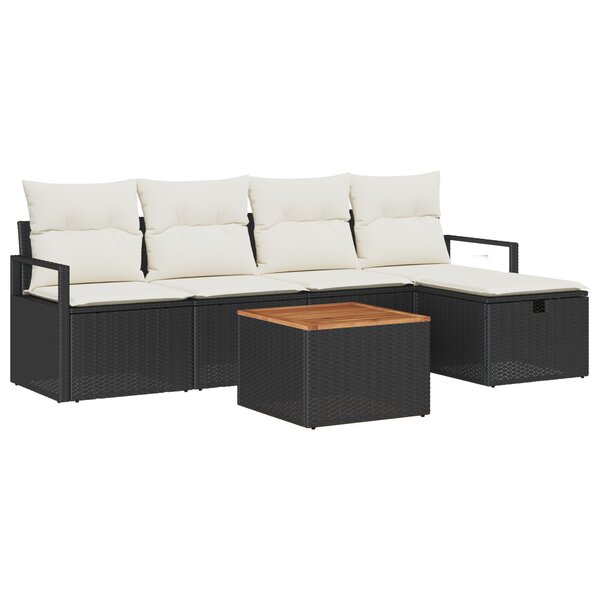 Ensemble de Canapé de Jardin 6 Pièces avec Coussins Noir en Rattan Poly