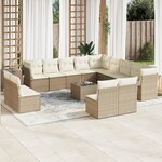vidaXL Salon de jardin avec coussins 14 Pièces beige résine tressée