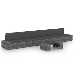vidaXL Salon de jardin 6 Pièces avec coussins Gris Résine tressée