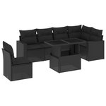 vidaXL Salon de jardin 7 Pièces avec coussins noir résine tressée