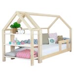 Lit cabane avec étagère 120 x 200 naturel et blanc