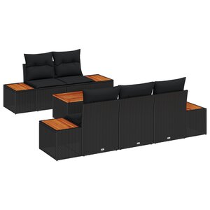 vidaXL Ensemble de Canapés de Jardin de 6 Pièces avec Coussins Noir Poly Rattan Acacia