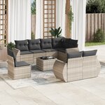 vidaXL Salon de jardin 9 Pièces avec coussins gris clair résine tressée