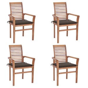 vidaXL Chaises à dîner 4 Pièces avec coussins taupe Bois de teck solide