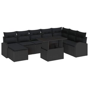 vidaXL Ensemble de canapé de jardin avec coussin 9 Pièces Noir