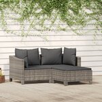 vidaXL Salon de jardin 3 Pièces avec coussins Gris Résine tressée