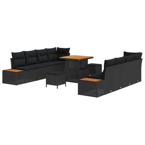 vidaXL Ensemble de canapé de jardin 11 Pièces Noir Poly rotin