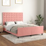 vidaXL Cadre de lit avec tête de lit Rose 140x190 cm Velours