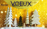 LOT 5 Cartes identiques Meilleurs Vœux en Or Doré 13 5x8 5cm + 5 Enveloppes blanches 14x9cm - Bonne Année Souhaits Janvier Hiver Sapins de Noël sous la Neige - Créé Imprimé Fabriqué en France