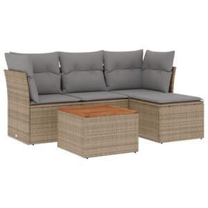 vidaXL Salon de jardin avec coussins 5 Pièces beige résine tressée