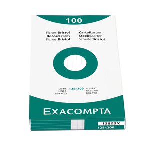 Étui De 100 Fiches - Bristol Blanc Ligné Non Perforé 125x200mm - Blanc - X 12 - Exacompta