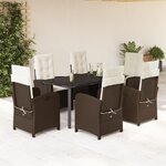 vidaXL Ensemble à manger de jardin et coussins 7 Pièces marron rotin