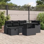 vidaXL Ensemble de Canapés de Jardin 7 Pièces avec Coussins en Rattan Poly Noir