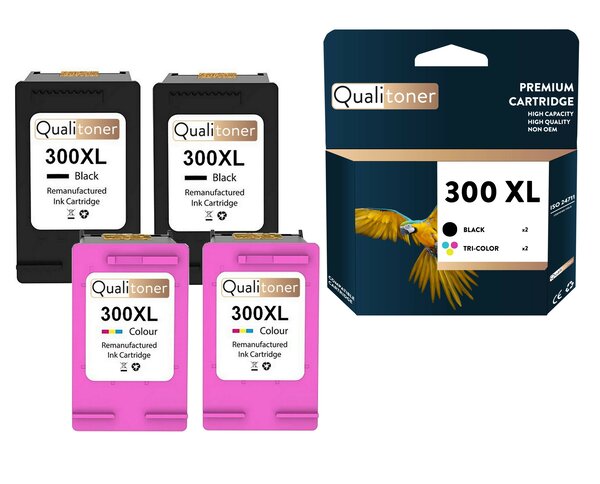 Qualitoner - 4 cartouche compatible pour hp 300xl (x2) + 300clxl (x2) 300 xl (x2) + 300cl xl (x2) noir + couleur ()