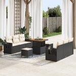 Ensemble de Canapés de Jardin 9 Pièces avec Coussins Noir Rattan Poly