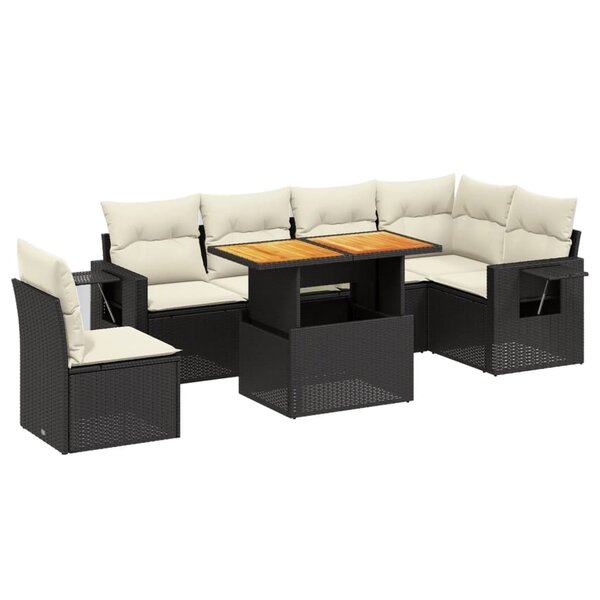 vidaXL Salon de jardin 7 Pièces avec coussins noir résine tressée