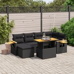 vidaXL Salon de jardin 7 Pièces avec coussins noir résine tressée