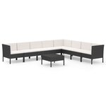 vidaXL Salon de jardin 9 Pièces avec coussins Résine tressée Noir