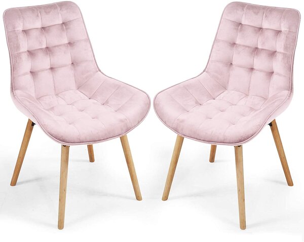 Lot de 2 chaises de salon salle à manger pied en bois et velours rose 01_0000742