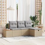 vidaXL Ensemble de canapé de jardin 4 pièces avec coussins Beige Poly Rotin