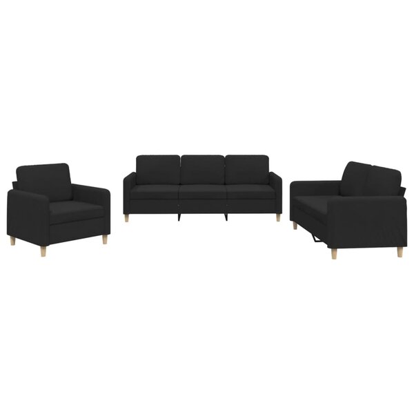 vidaXL Ensemble de canapés 3 Pièces avec coussins Noir Tissu