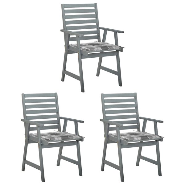 vidaXL Chaises à manger d'extérieur lot de 3 et coussins Acacia massif