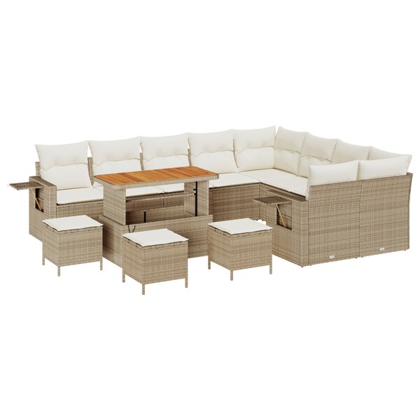 Ensemble de canapé de jardin vidaXL 13 pièces avec coussins beige poly rotin acacia