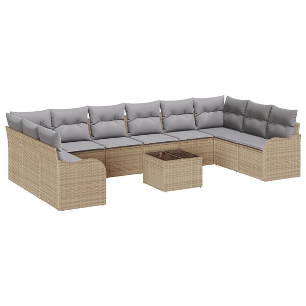 Ensemble de Canapé de Jardin de 11 Pièces avec Coussins en Rattan Poly Noir