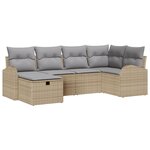 vidaXL Ensemble de canapé de jardin 6 pièces avec coussins Beige Rotin