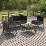 vidaXL Salon de jardin 5 Pièces avec coussins Résine tressée Gris