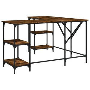 Bureau table poste de travail meuble d'ordinateur informatique étude chêne fumé 139 x 139 x 75 cm bois d'ingénierie brun 02_0023574