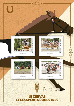 Collector de 4 timbres - Cheval et les sports équestres - Lettre Verte