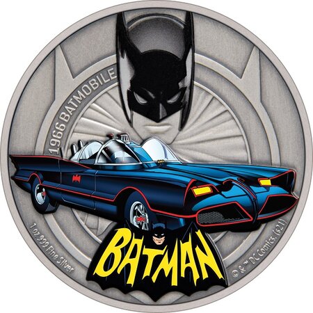 Pièce de monnaie 2 Dollars Niue 2021 1 once argent Antique – Batmobile de 1966