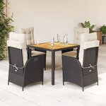 vidaXL Ensemble à manger de jardin coussins 5Pièces Noir Résine tressée