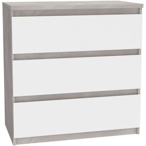 Commode CHELSEA 3 Tiroirs - Couleur blanc/béton clair - 77 2 x 42 x 79 9 cm