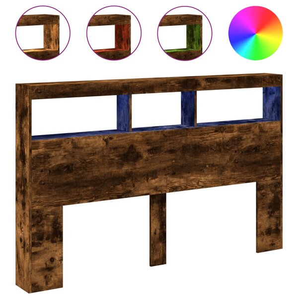 vidaXL Armoire tête de lit avec LED chêne fumé 160x17x102 cm