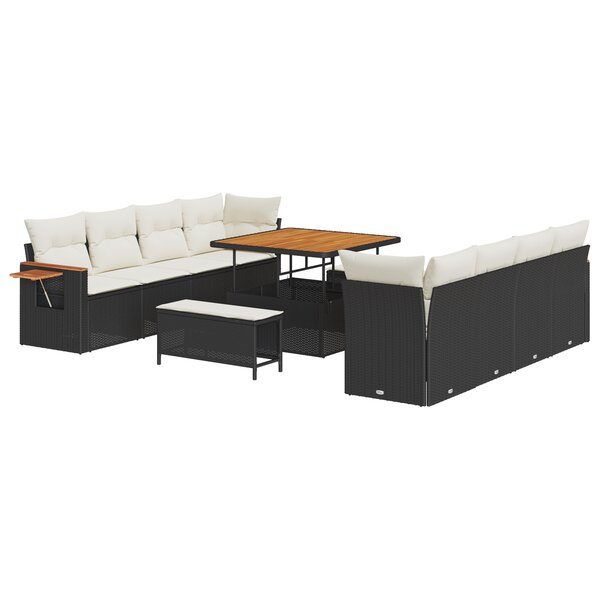 Ensemble de Sofa de Jardin de 11 pièces avec Coussins en Rattan Poly Noir Acacia