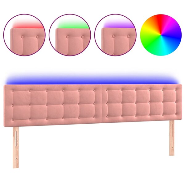 vidaXL Tête de lit à LED Rose 200x5x78/88 cm Velours